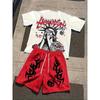 2026 New Spring American Hip-hop Style Men's Round-neck Top And Casual Shorts, Street Fashion Trend Men's Short-sleeved 2pcs Set