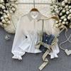 Koreanische Serie Tragen Alter-Reduzierung Set Retro Denim Cami Gestapelt Alle-Matching Puff Sleeve Shirts Zwei-stück Set Top