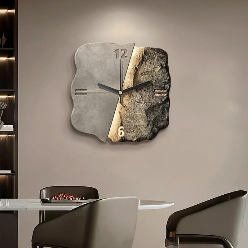 Light Luxury High-end Home Decor Wall Clock Abstract Three-dimensional Sandstone Living Room Decoration Clock Silent Clock