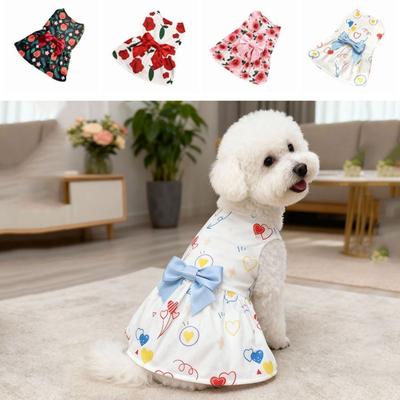 Pretty Summer Dog Clothes Floral Printed Dog Sleeveless Dress Puppy Princess Skirt  Valentine‘s Day