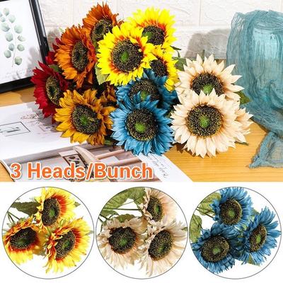 3 Köpfe/Bündel Dekorative Wohnkultur DIY Handwerk Gefälschte Flores Bouquet Künstliche Blume Seide Sonnenblume W