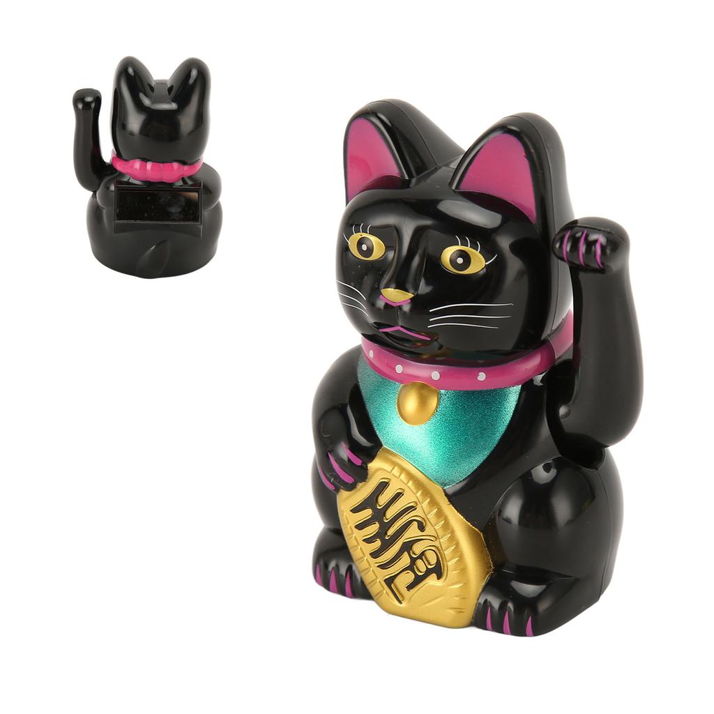 4in Solar Lucky Fortune Cat with Waving Arm Solar Powered Feng Shui Lucky Cats Lucky Beckoning
