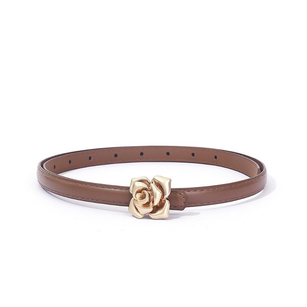 Fashion Rose Design Leather Belt PU Luxury Design Pin Buckle Waistband Versatile Trendy Thin Belt for Women