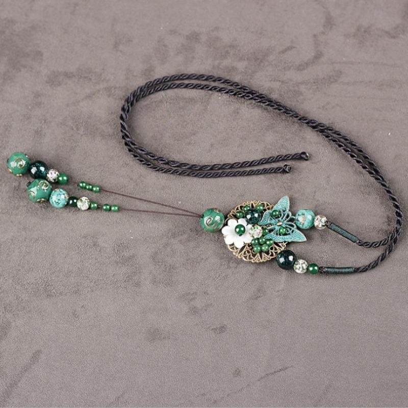 Women's Pendant Necklace Retro Ethnic Style Long Jade Necklace Sweater Chain Lucite Accessories Jewelry Gift KTJ