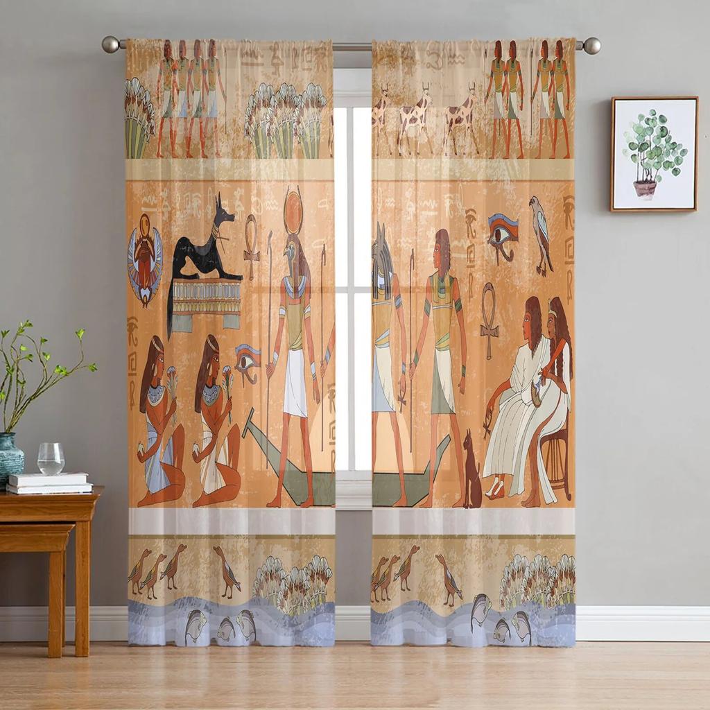 Egyptian Woman Golden Beads Fashion Girl Tulle Window Treatment Sheer Curtains for Living Room the Bedroom Curtains Decoration