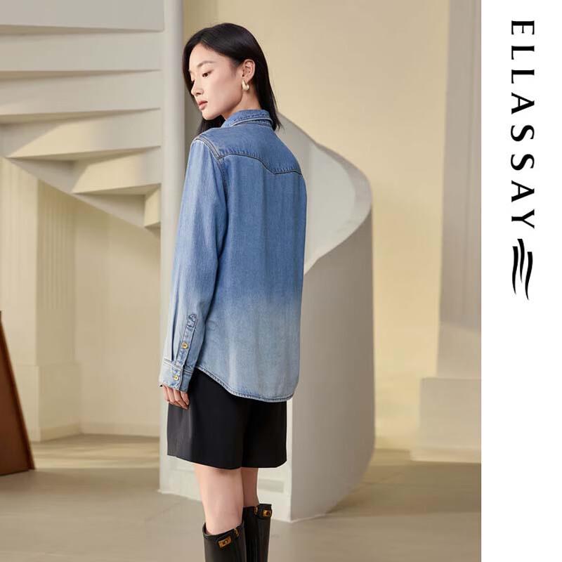 ELLASSAY Women's Lyocell Denim Rhinestone Shirt