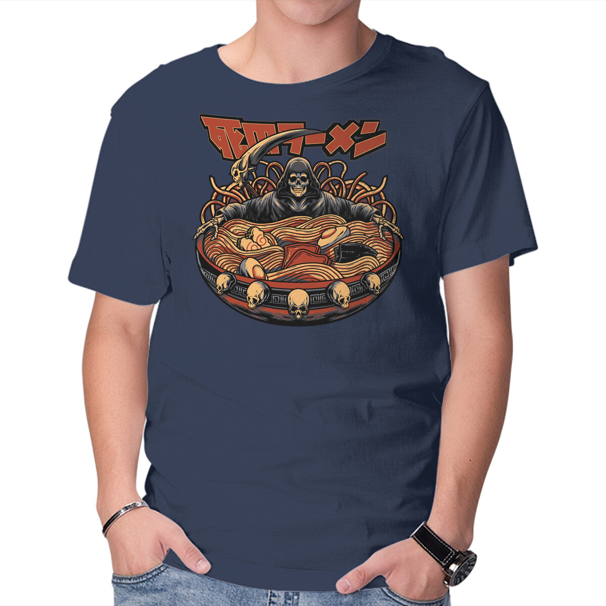 Unisex Crew Neck T-Shirt Ramen Of Death Graphic Short Sleeve Casual Tee XL