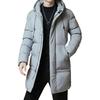 Men Winter Cotton Coat Thicken Padded Hooded Windproof Lightweight Cold Resistant Zipper Closure Long Sleeve Pockets Drawstring Mid Length Coat