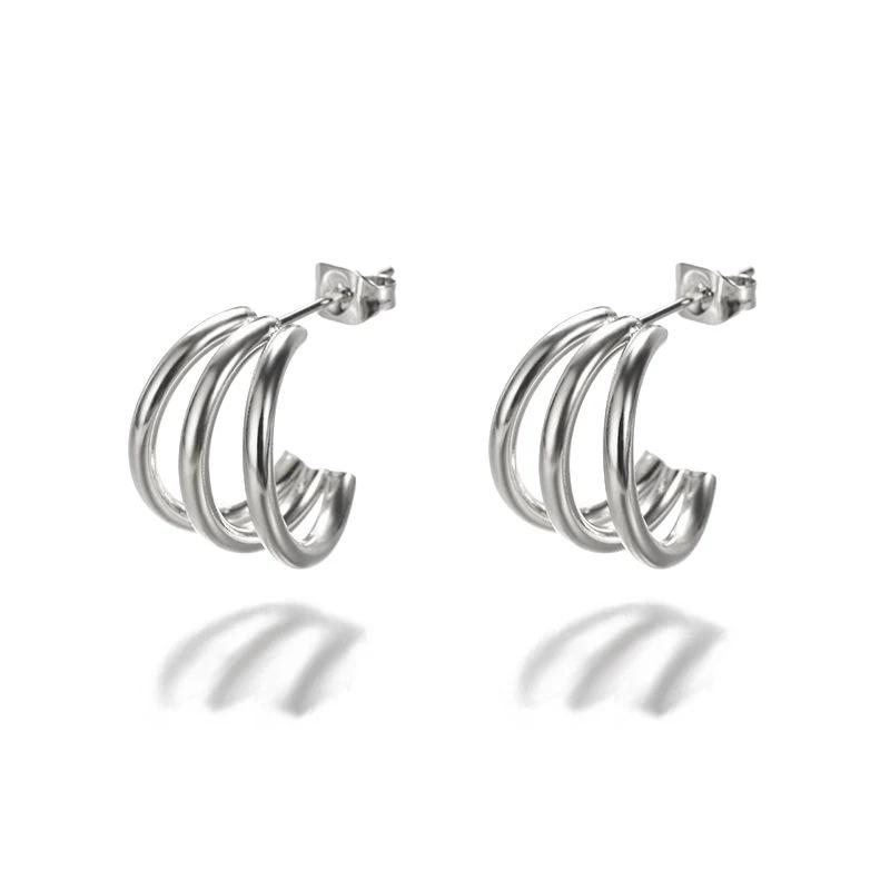 Stainless Steel Pearl Heart Earrings - Luxury Multi-layer Claw Studs for Women