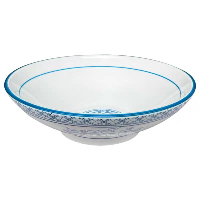 Ceramic Retro Blue & White Shallow Bowl for Noodles, Salad, Fruit, or Liangpi.