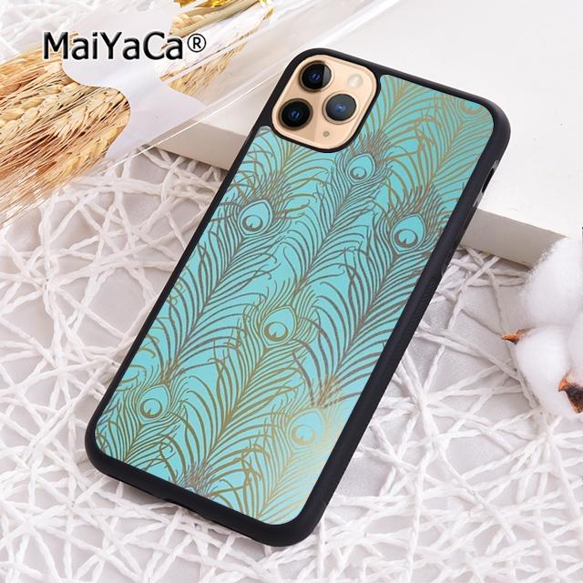 MaiYaCa Turquoise Stone Flora Peacock Feather Phone Case For iPhone 17 Air 16 pro max 15 14 plus 12 13 Cover coque