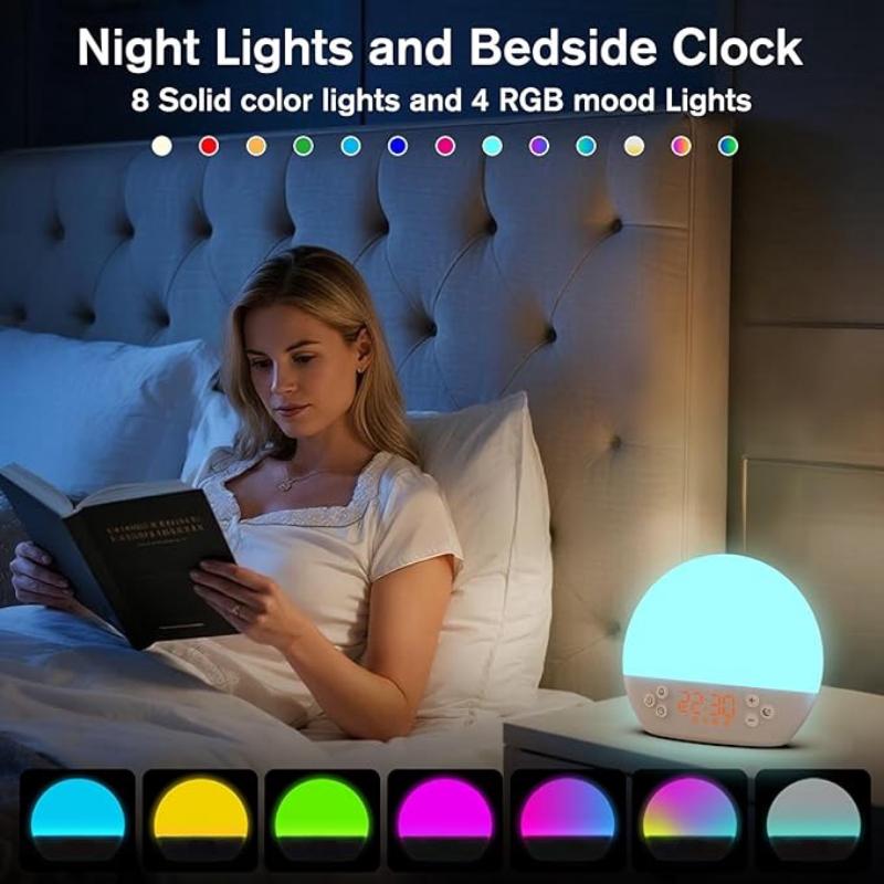 Digital Sunrise Alarm Clock Wake Up Light White Noise Machine Bluetooth Speaker Dimmable Night Light for Sleep Aid Perfect Gift