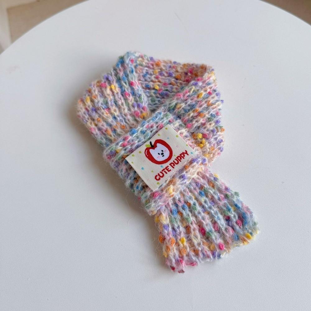 Cozy Christmas Dog Knitted Scarf Collar Rainbow Adjustable Pet Neck Warmer Lightweight Festival Dog Bandana Scarf for Small Dogs