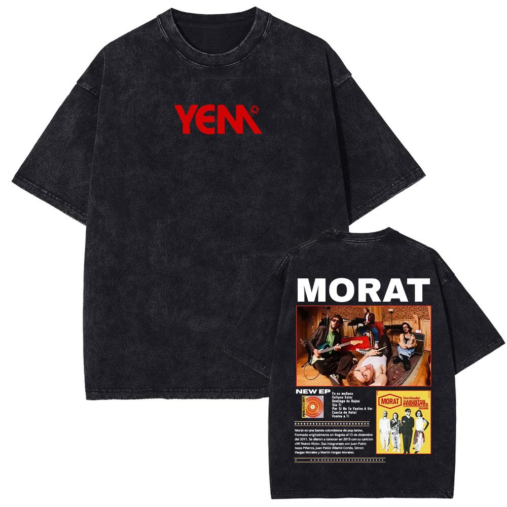 Rock Band Morat Asuntos Pendientes 2025 Vintage Washed T Shirt Women's Clothing Harajuku Gothic T-shirts Women's Hip Hop Cotton T-shirt