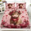 3pcs Valentine's Day Romantic Highland Cow Print coreless Bed Sheet Set Multiple Sizes Bed Cover Bedroom Bedding Decoration