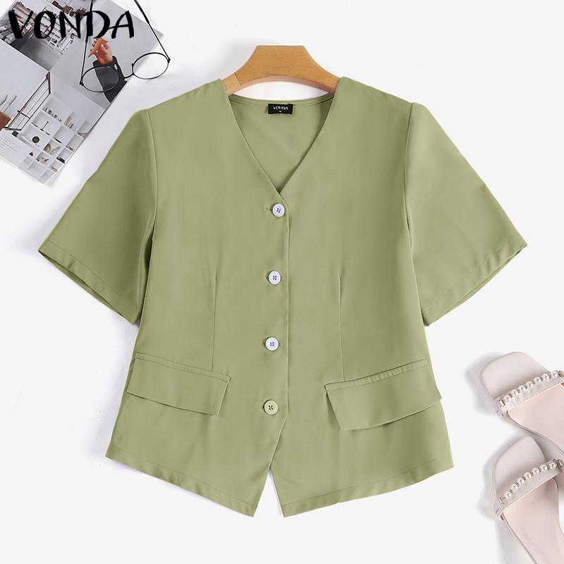 

Летний женский пиджак VONDA на пуговицах с короткими рукавами, однотонные рубашки