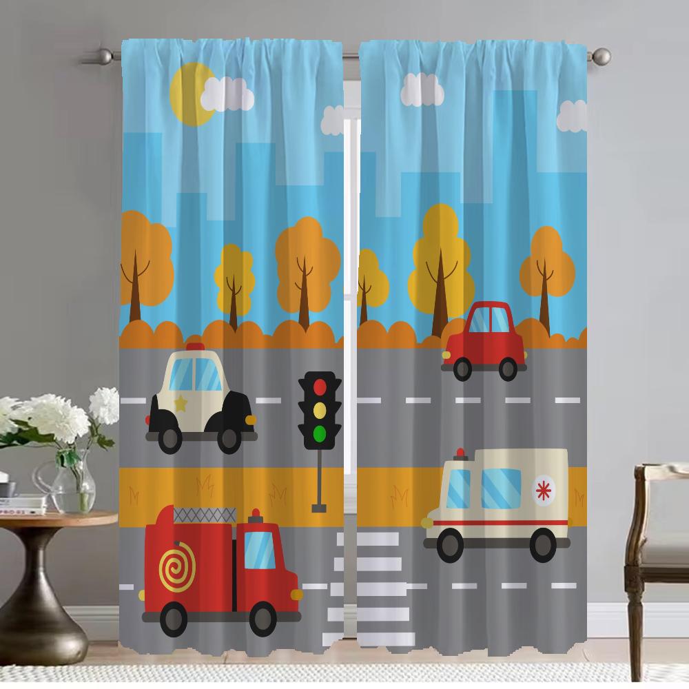 City Road Cartoon Kitchen Curtains 2 Pieces Blackout Curtain for Room 2 Panel Tulle for Bedroom Shades Halloween Decoration Home