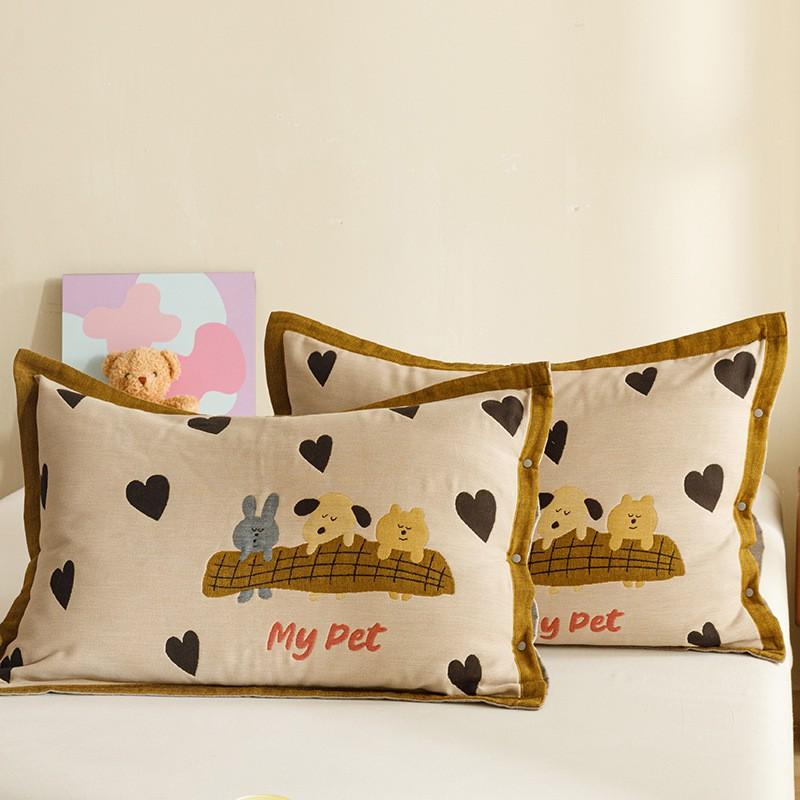 4-Layer Cotton Gauze Pillowcase Set Adults With Snap Soft Breathable Bedding Cover