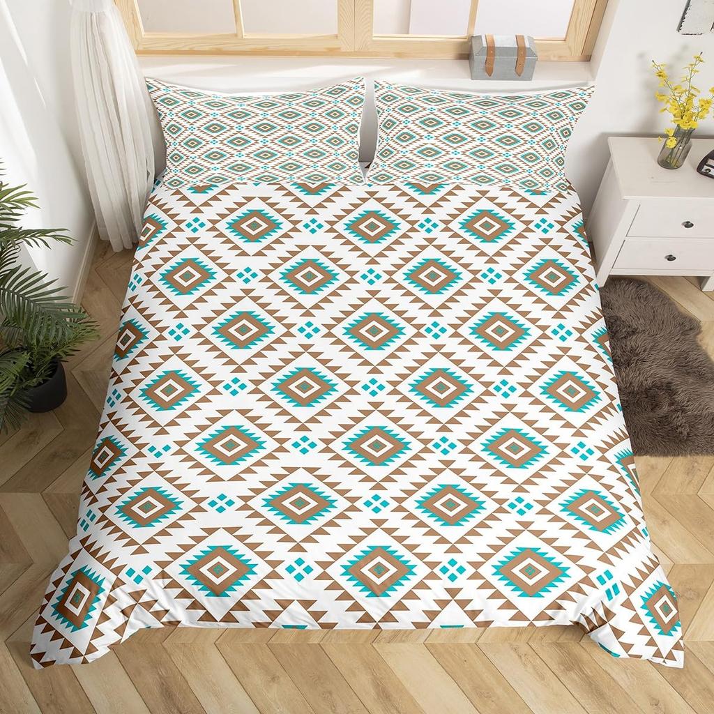 Southwestern Native Duvet Cover Full Bohemian Western Bedding Set Rustic Aztec Comforter Cover Tribal Ethnic Geometric Bed Set