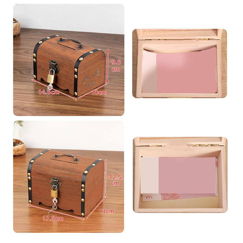 1 Set Vintage Treasure Storage Box Wooden Treasure Chest With Lock Piggy Bank Organizer Saving Box Case For Home Decoration