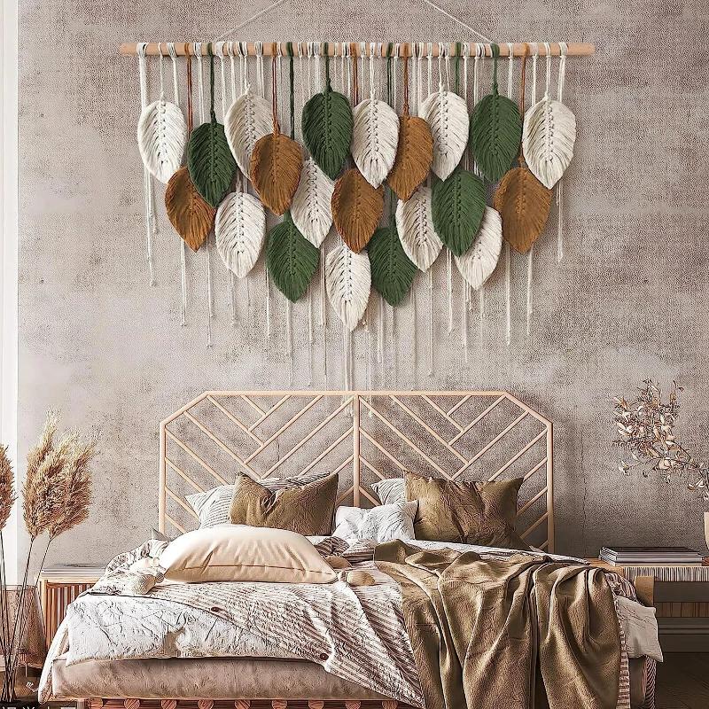 Bohemian Handmade Woven Tapestry Headboard Living Room Background Wall Decoration Colorful Leaf Decoration