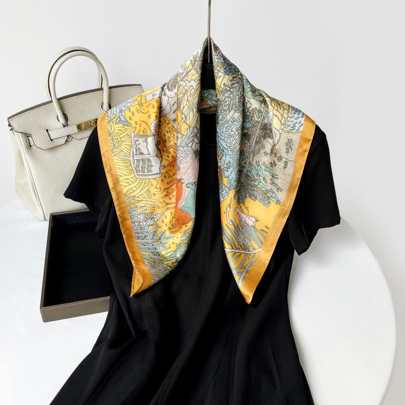Spring and summer new thin satin silk scarf women's 71cm small square scarf printing temperament versatile fashion wholesale