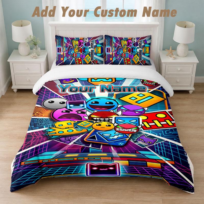 Bedding Set 1 Duvet Cover 2 Pillowcases Geometry Dash Print Soft Bed Linen Bedroom Decor