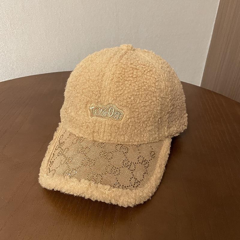 Fashion Hat High Quality Letter Embroidery Winter Baseball Cap Children's Fashion Versatile Lamb Wool Thickened Rhinestone Cap
