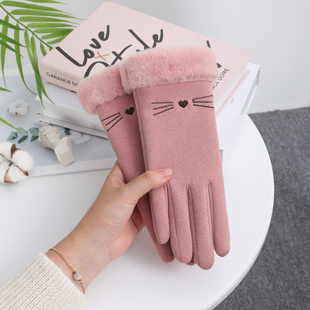 Plush Full Finger Gloves Keep Warm Winter Mittens Elastic Cat Women Gloves  Student