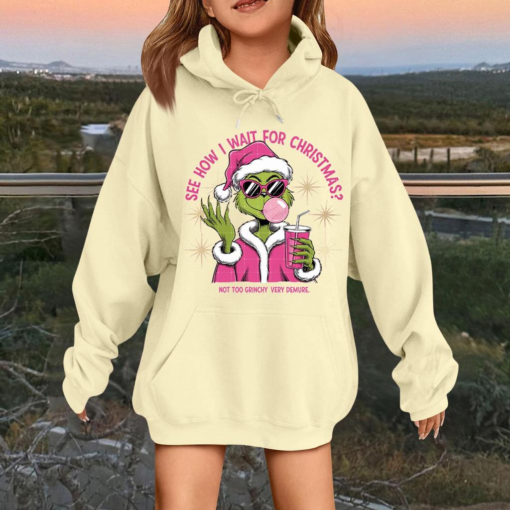 Dětská módní ležérní mikina s dlouhým rukávem, volná, s vánočním potiskem, pulovr s kapucí