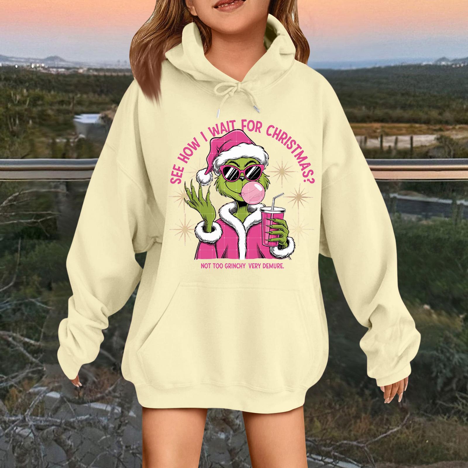 

Children s Fashionable Casual Long-sleeved Loose Christmas Print Pullover Hooded Sweatshirt 110 бежевый