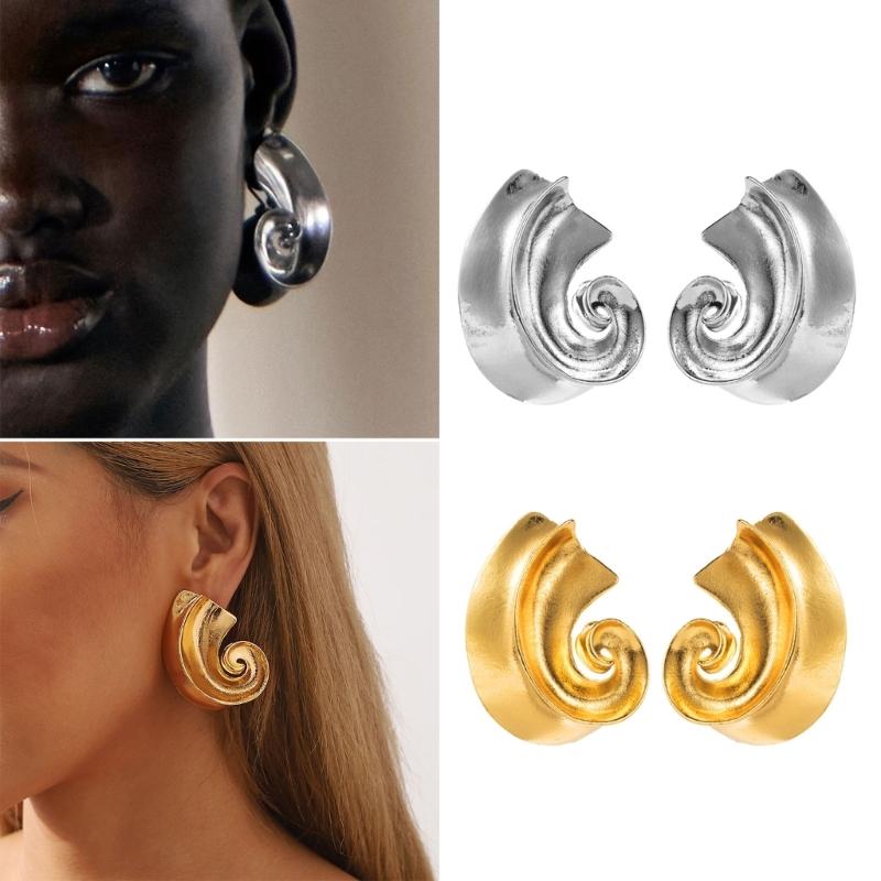 Gold/Silver Clip Earring Unique Spirals Shaped Ear Studs Irregular Geometric Ear Rings Elegant Party Jewelry Accessory