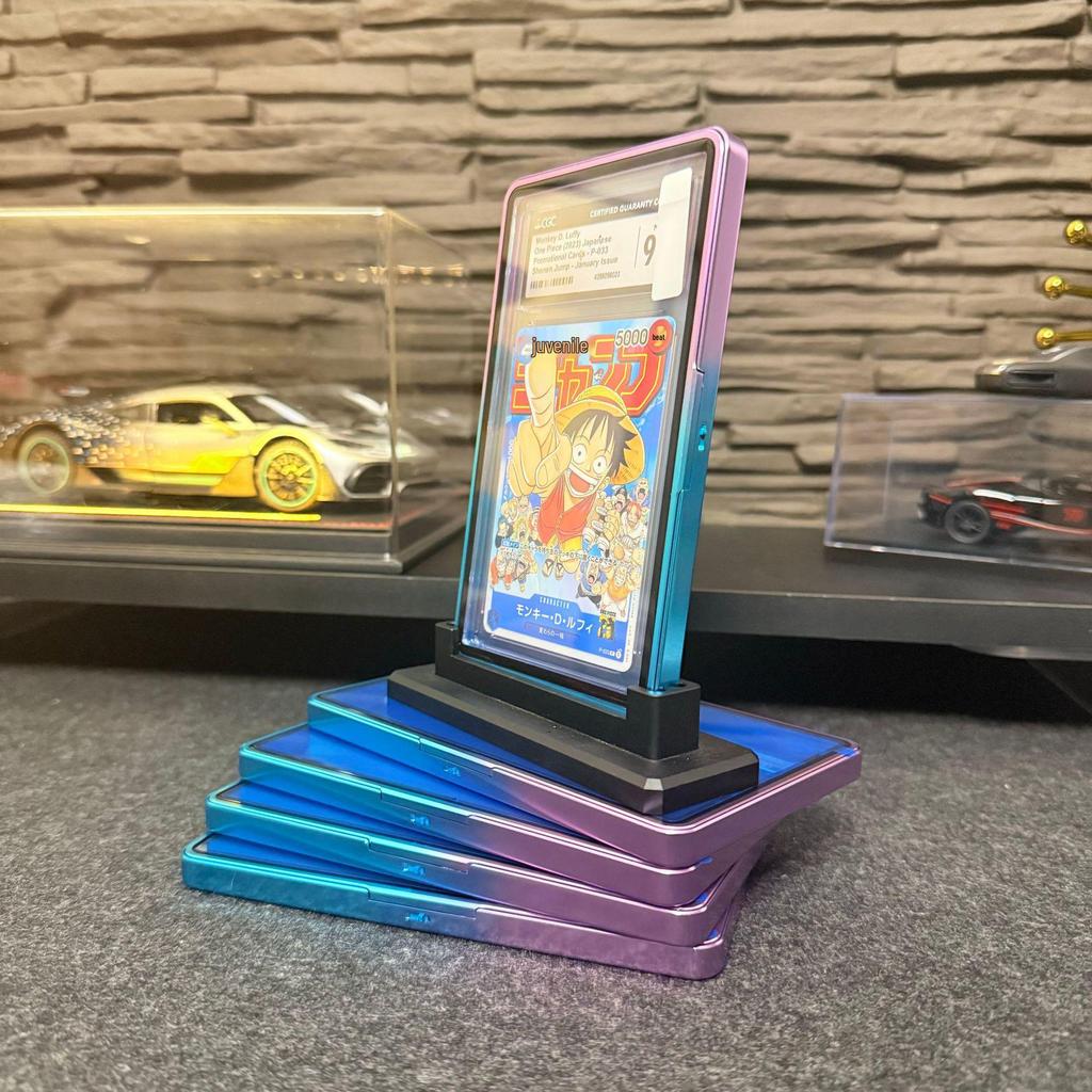 PSA Universal Graded Card Sleeve - Glossy Metal Snap-On Protective Case with Stand (Drop & Dust-Proof)