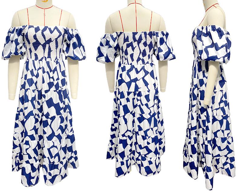 European and American Off-the-Shoulder Puff Sleeve A-Line Summer Dress for Women