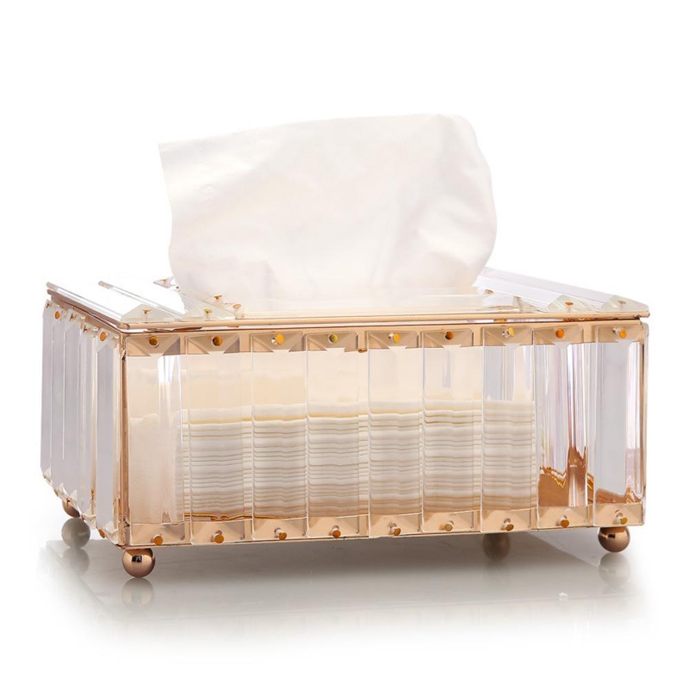 Nordic Luxury Tissue Box Metal Decoration High-end Crystal Napkin Case Rectangular Convenient Toilet Paper Case Bathroom