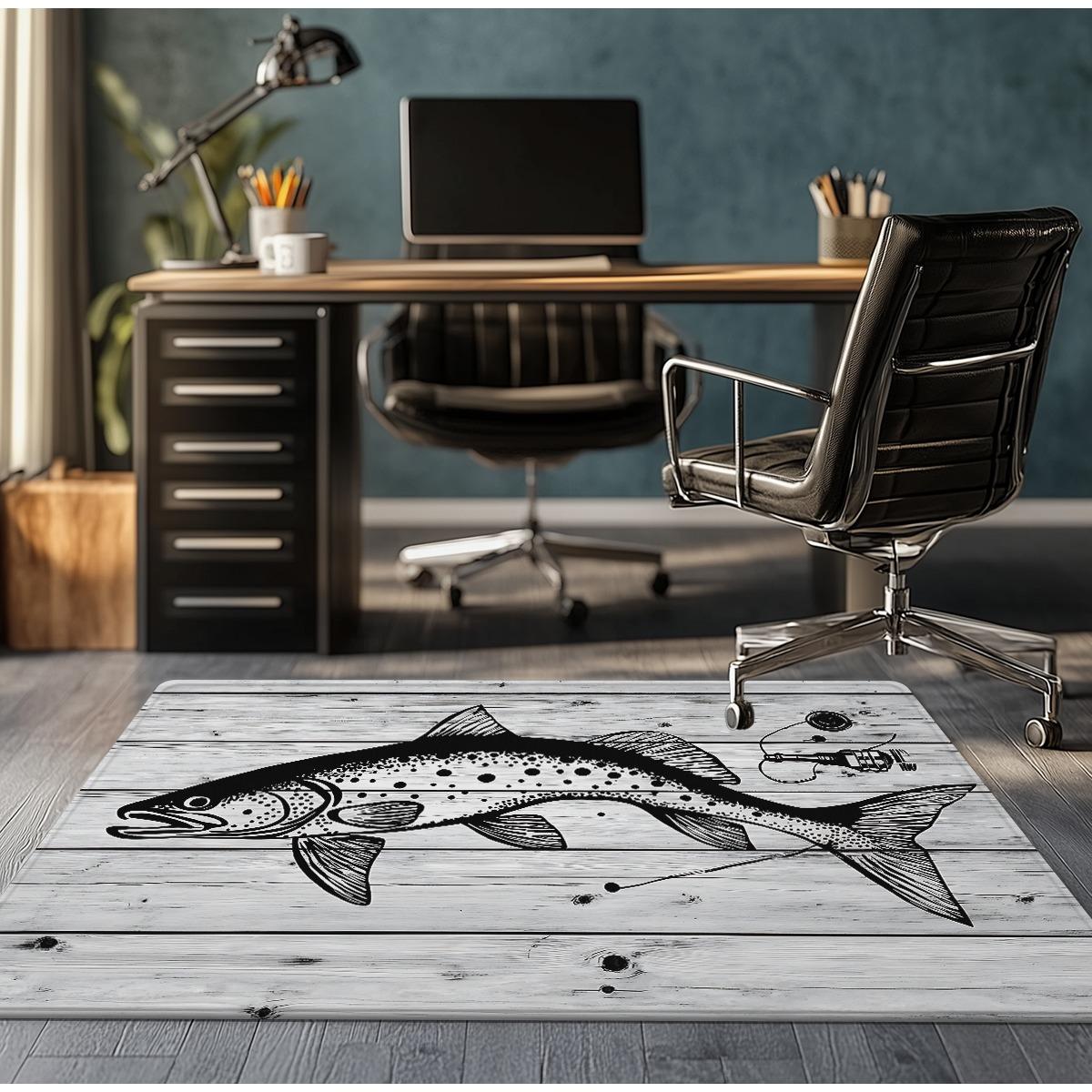 Fishing Trout Wood Grain Crystal Velvet Rug Outdoor Adventure Theme Office Desk Mat Nature Inspired Floor CoveringRusticHomeDeco 60x90cm