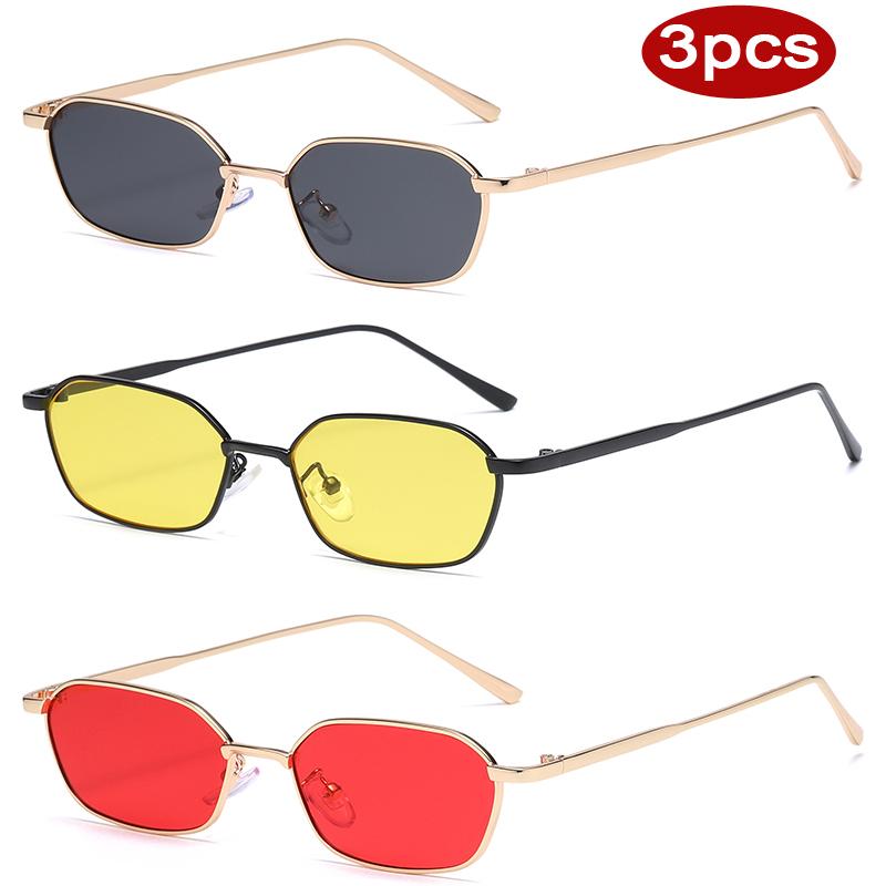Protective Glasses 3pcs Fashion Metal Square Sunglasses Women Small Feame Punk Design Eyeglasses Colorful Lens Glasses UV400