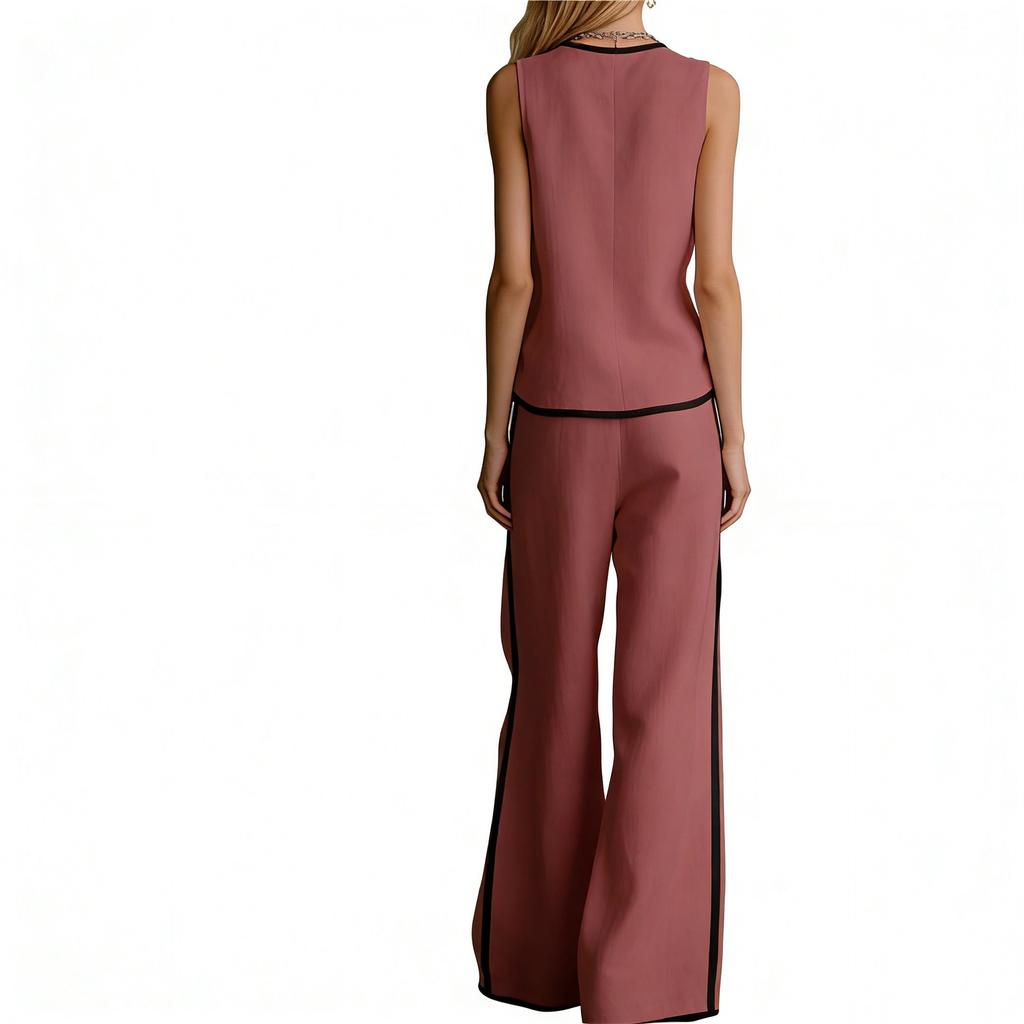 Women's Fashionable Casual Sleeveless V-Neck Top And Pants Two-Piece Set