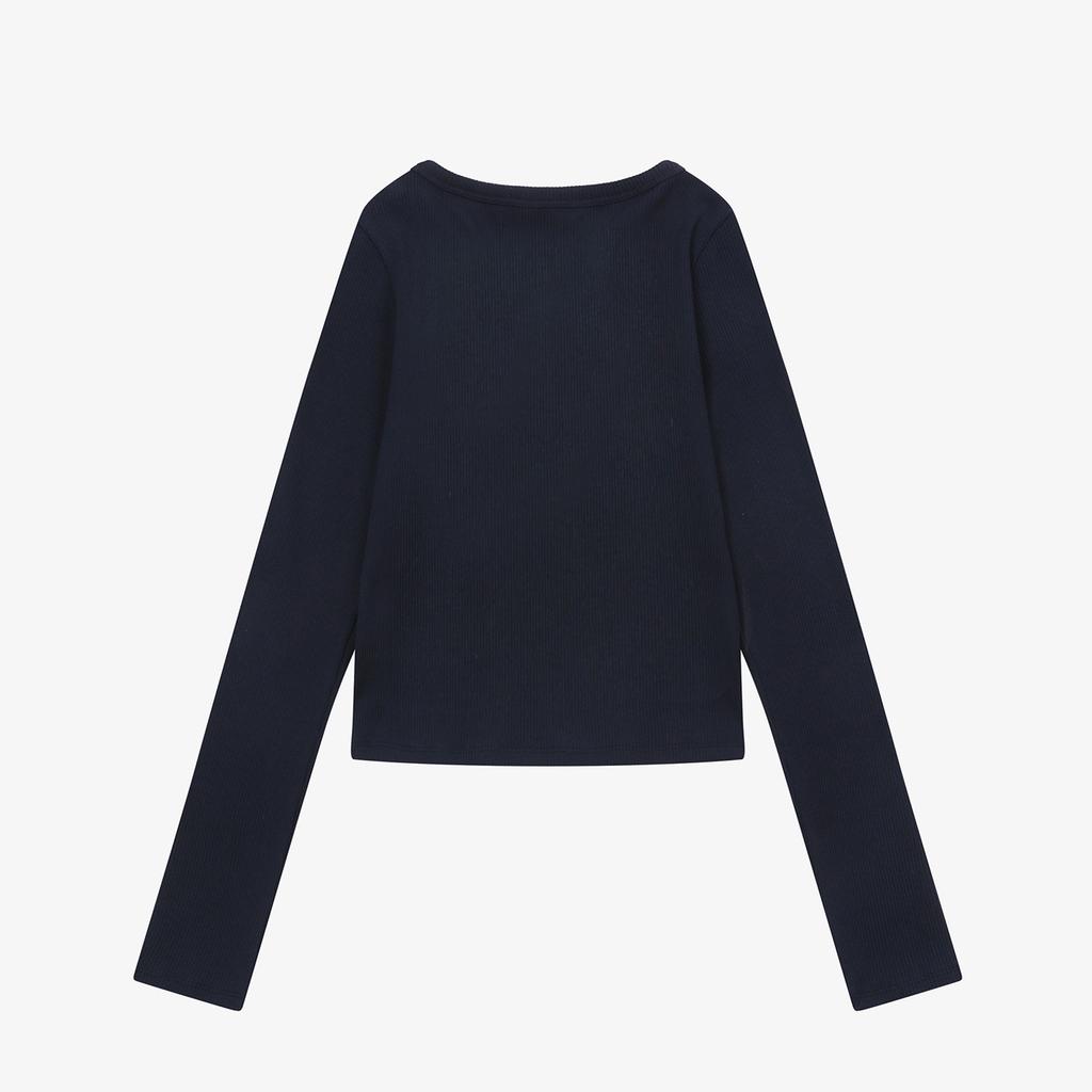 Solteuaenchokollis Ribbed Henley Neck Long Sleeve T-Shirt Navy 4W2511001