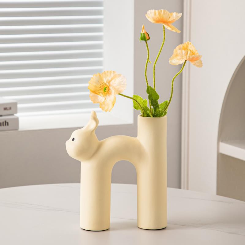Cute Cat Letter Vase OrnamentTubular Cat Vase Craft Ornament Vase Cat Art