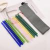 15 PCS Reusable Glass Straws, 8 Inch X 0.3" Thread Pattern Design Colored Drinking Straws, Include 12 Straight Straws, 2 Cleaning Brushes, 1 Bag