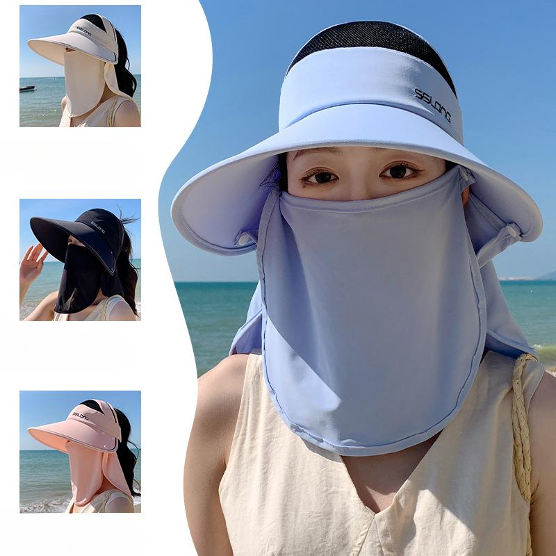 Summer Ice Silk Shawl Hat Summer New Multi Functional Mask Face Covering Sun Protection Hat Women's Outdoor Large Ridge Sun Hat