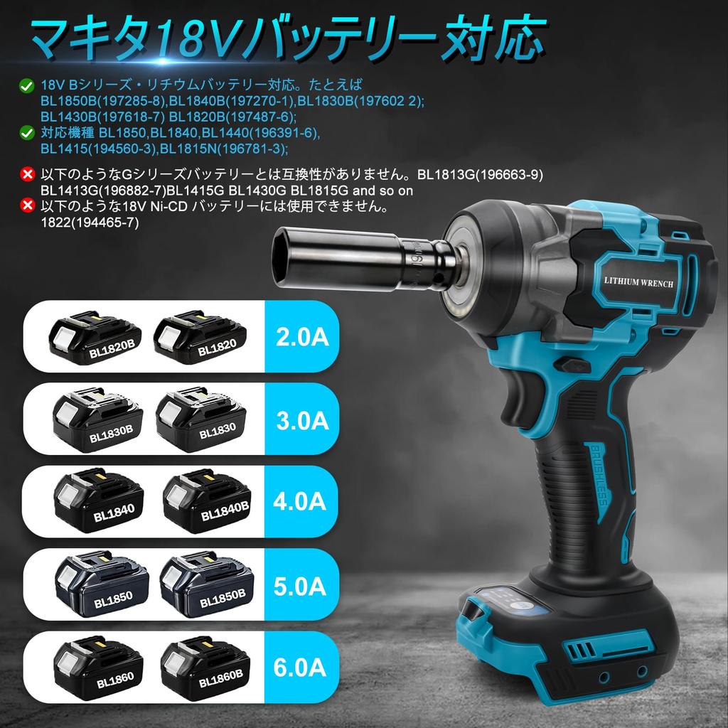 Ceritica Elektrický Rázový Maximální Točivý moment Bezkomutátorový Kompaktní Elektrický Kompatibilní s Makita Šroub Pneumatika Kolo Automatické LED Světlo Nabíječka Prodáváno Klíč,