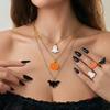 Spooky Jewelry Set for Women, 9 Piece Pumpkin Bat Figure Necklace Ring Earring Collection for Halloween Parties, Cosplay, and Themed Outfits