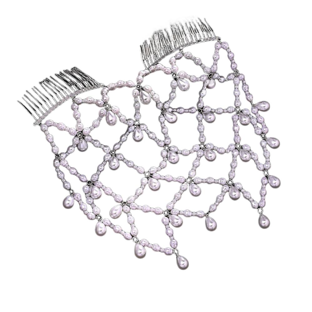 

Luxury Pearl Mesh Headpiece Boho Pearl Hair Chain Vintage Wedding Hair Comb Wedding Accessories срібний