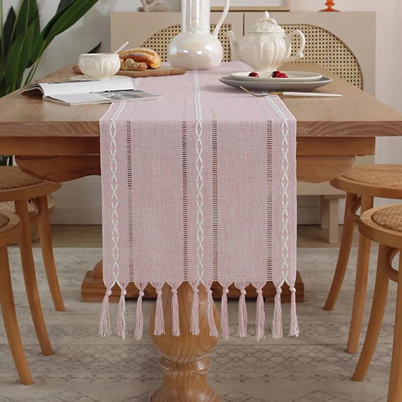 1Pc Linen Tassel Table Runner Rustic Farmhouse Style Tablecloth For Baby Shower Birthday Party Decoration Wedding Table Supplies