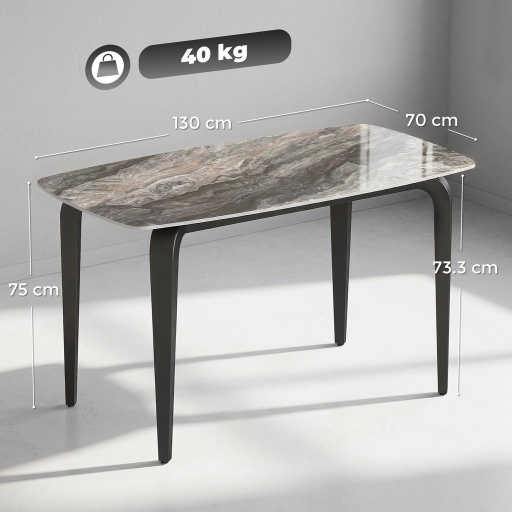 Dining Table For 4 Modern Kitchen Table With Sintered Stone Tabletop Metal Legs Brown