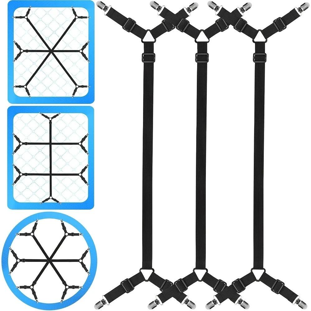 12 Clips Adjustable Elastic Bed Sheet Holder Non-Slip Mattress Grippers Black/White