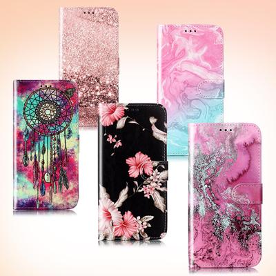 Luxury Marble Rose Gold Black Flower Art Painting Pattern Leather Phone Wallet Case Book Stand For iPhone Samsung Xiaomi Oppo Card Slot Flip Cover Bag