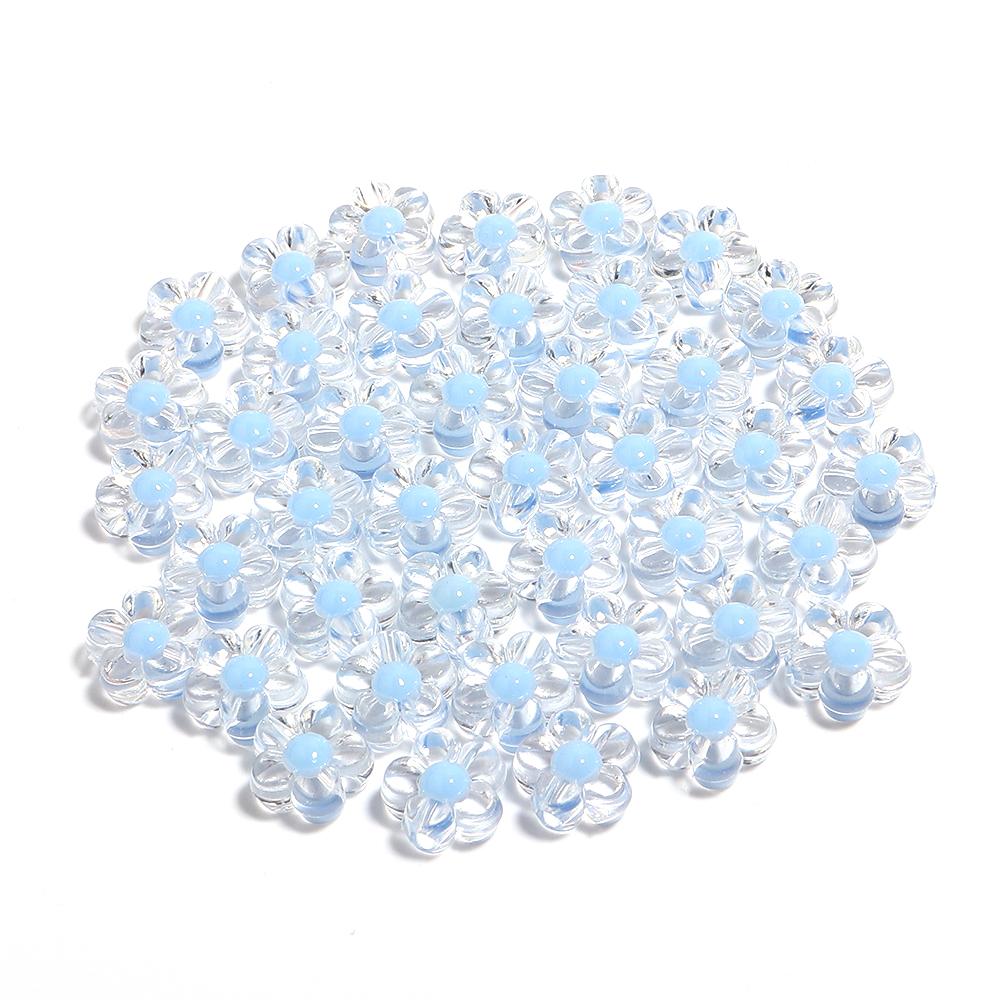 100Pcs Acrylic Colorful Flower Beads Transparent Mix Color Loose Beads Charms for DIY Bracelet Necklace Jewelry Making Findings